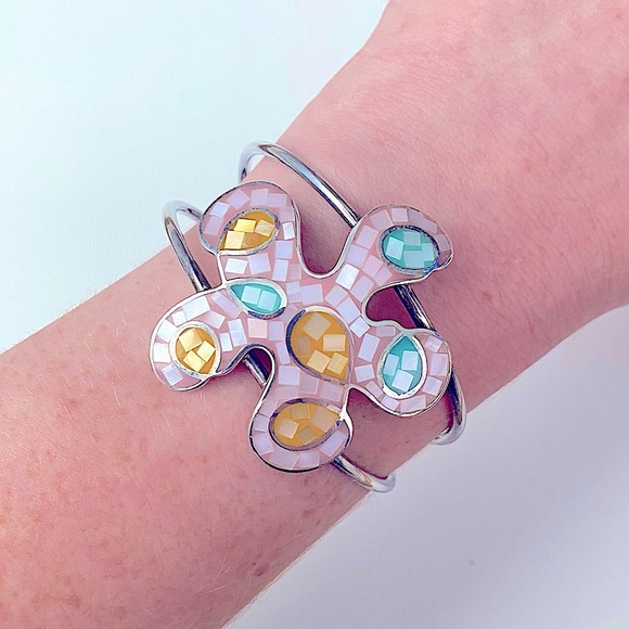 Jewelry - 🌟3/$30🌟 Cute Mosaic Flower Sterling Silver 925 Bracelet Cuff
